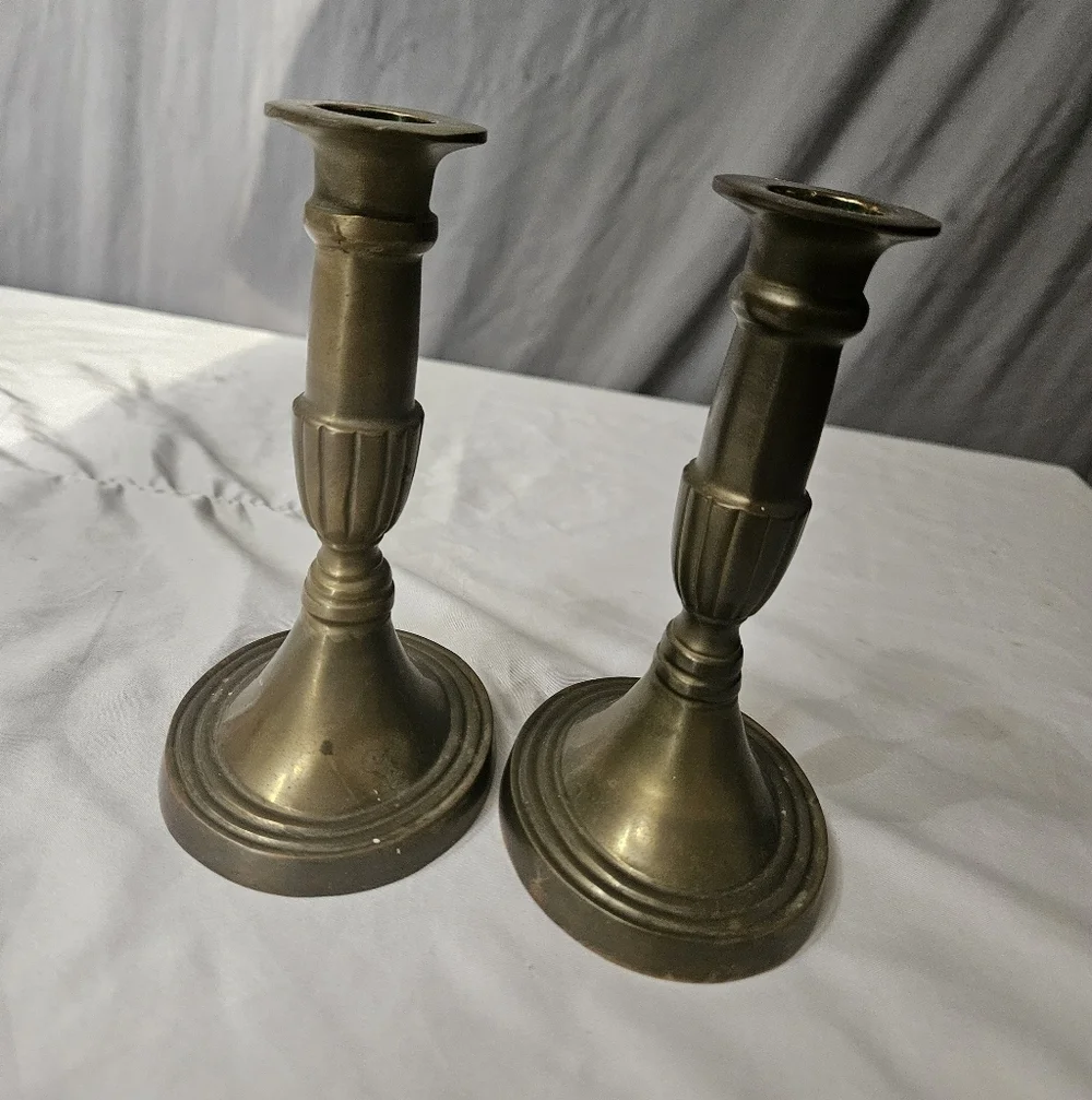 Vintage Set Of 2 Brass Candle Holders Elegant Antique Weighted Base India